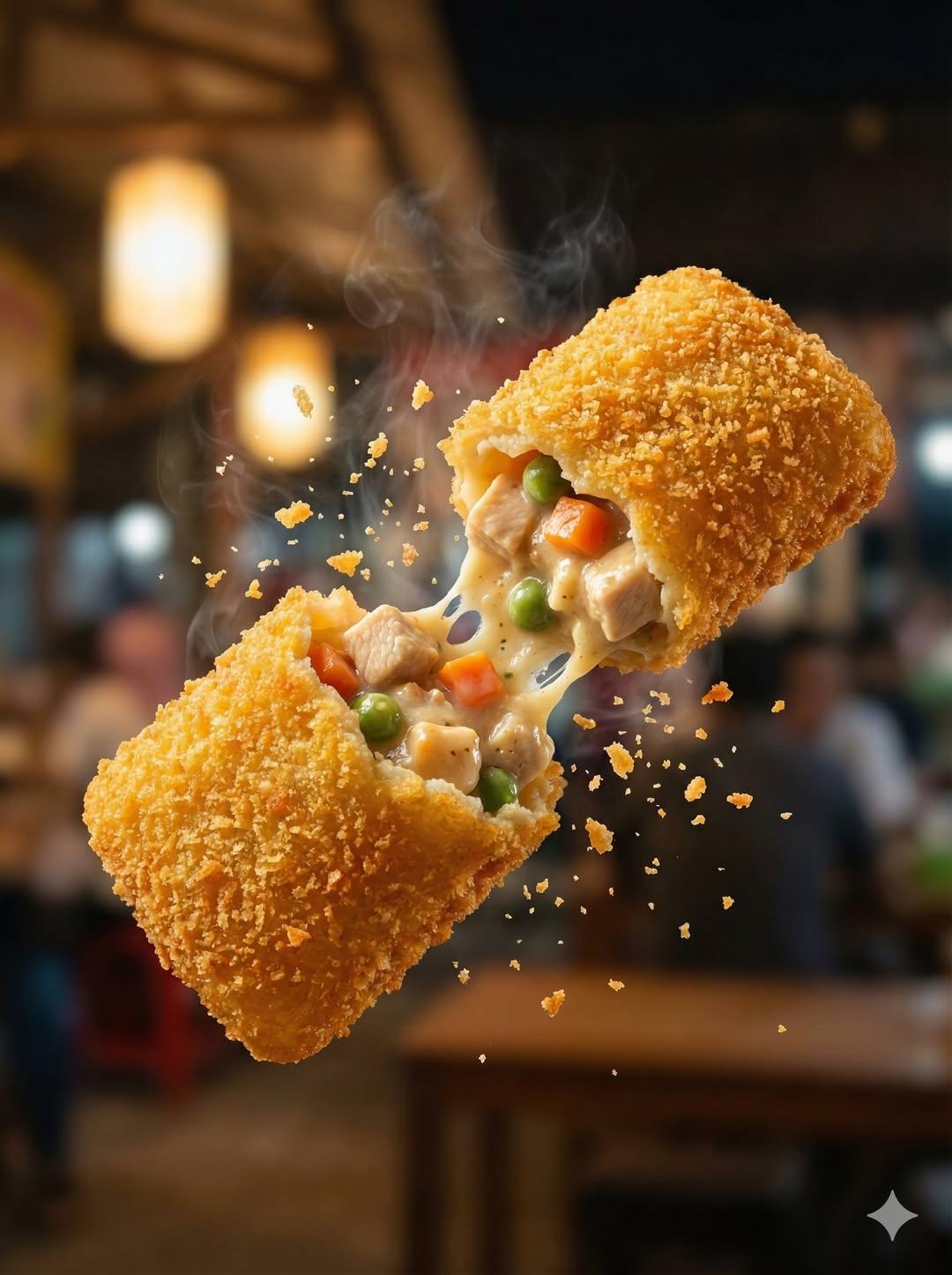 "Macro food photography of a crispy martabak telur tearin... 变体图第2张 - 绘词工坊