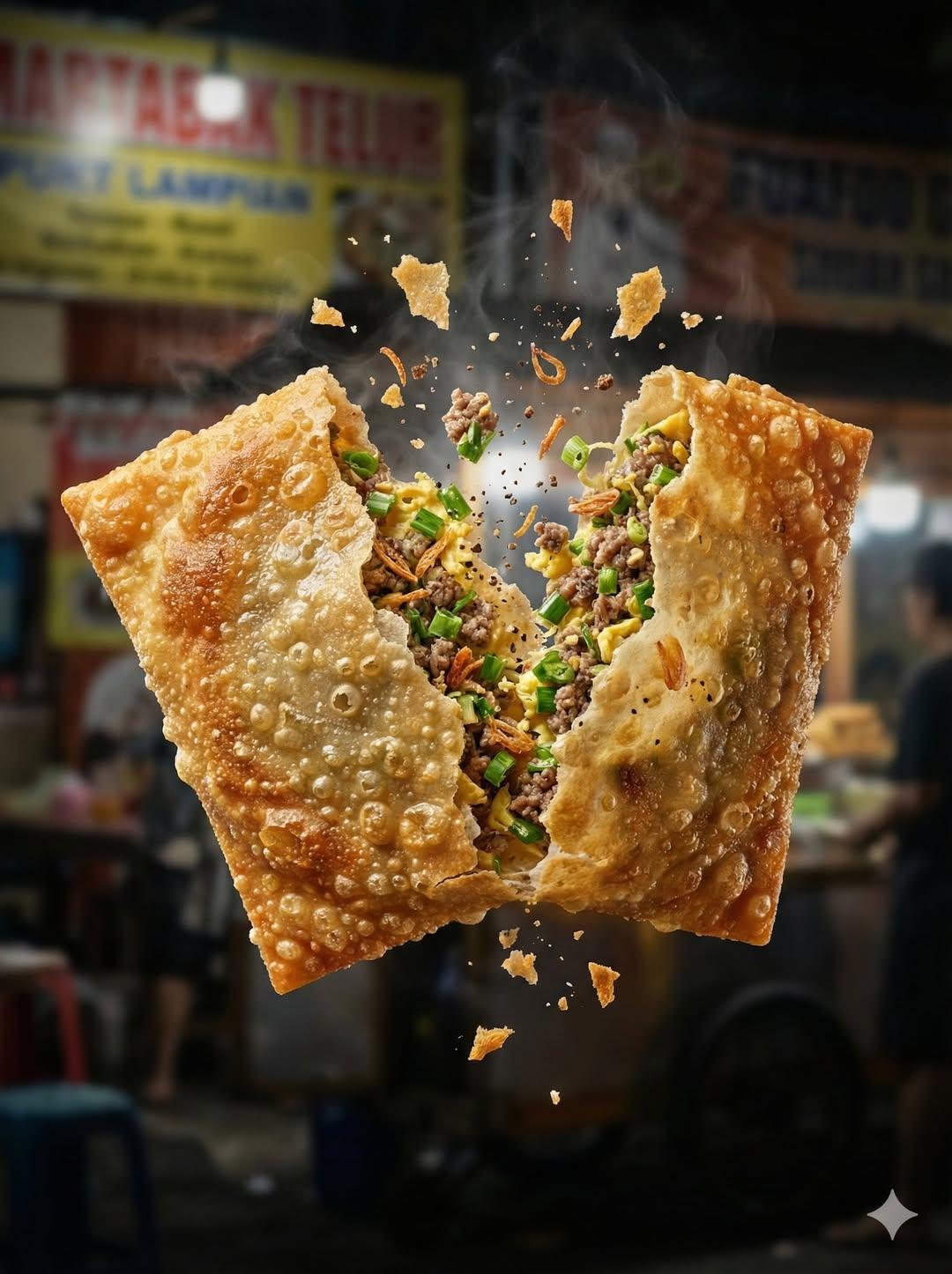 "Macro food photography of a crispy martabak telur tearin... 变体图第4张 - 绘词工坊