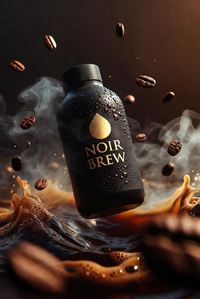 磨砂黑咖啡瓶NOIR BREW电影质感广告图豪华品牌美学