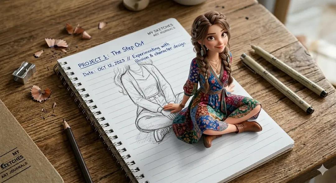 A creative 3D illusion artwork of a cute young girl stepp... 变体图第3张 - 绘词工坊