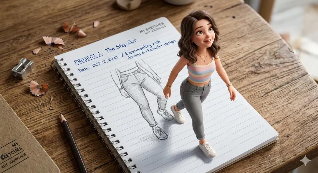 A creative 3D illusion artwork of a cute young girl stepp... 变体图第4张 - 绘词工坊