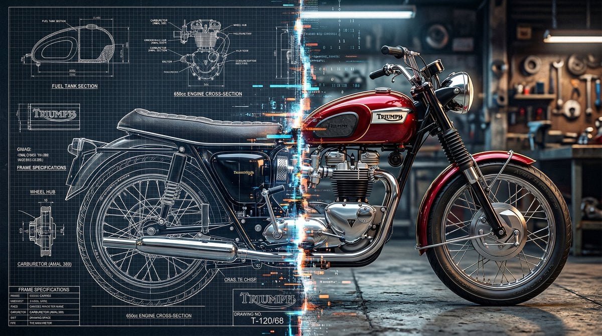 中心垂直分裂：蓝图与3D渲染的故障冲突视觉艺术