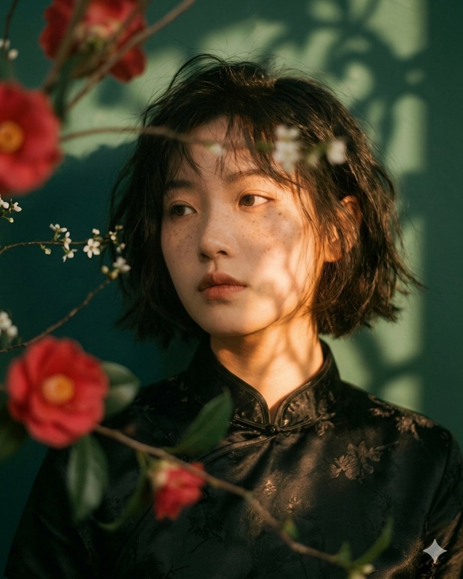 Artistic portrait of an elegant Asian woman wearing a bla... 变体图第2张 - 绘词工坊