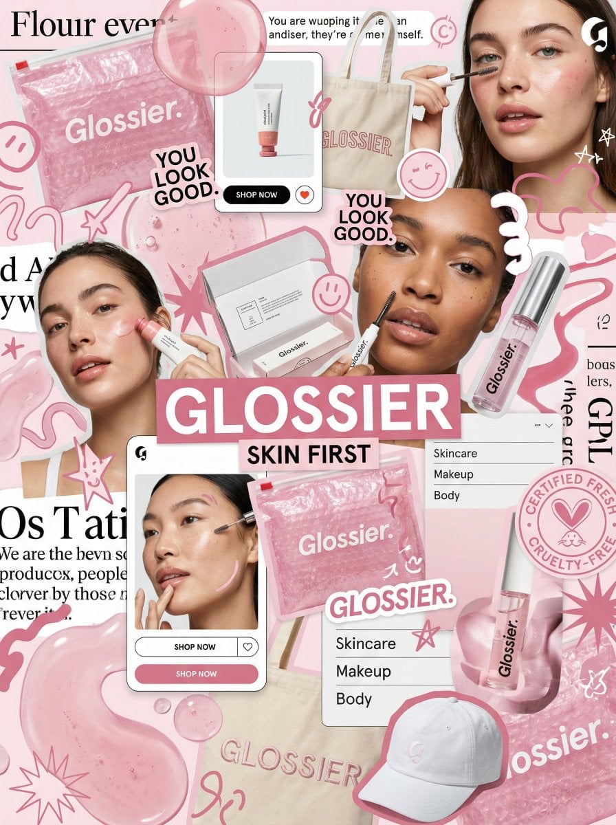 Glossier品牌视觉创意拼贴：美容护肤情绪板设计指南