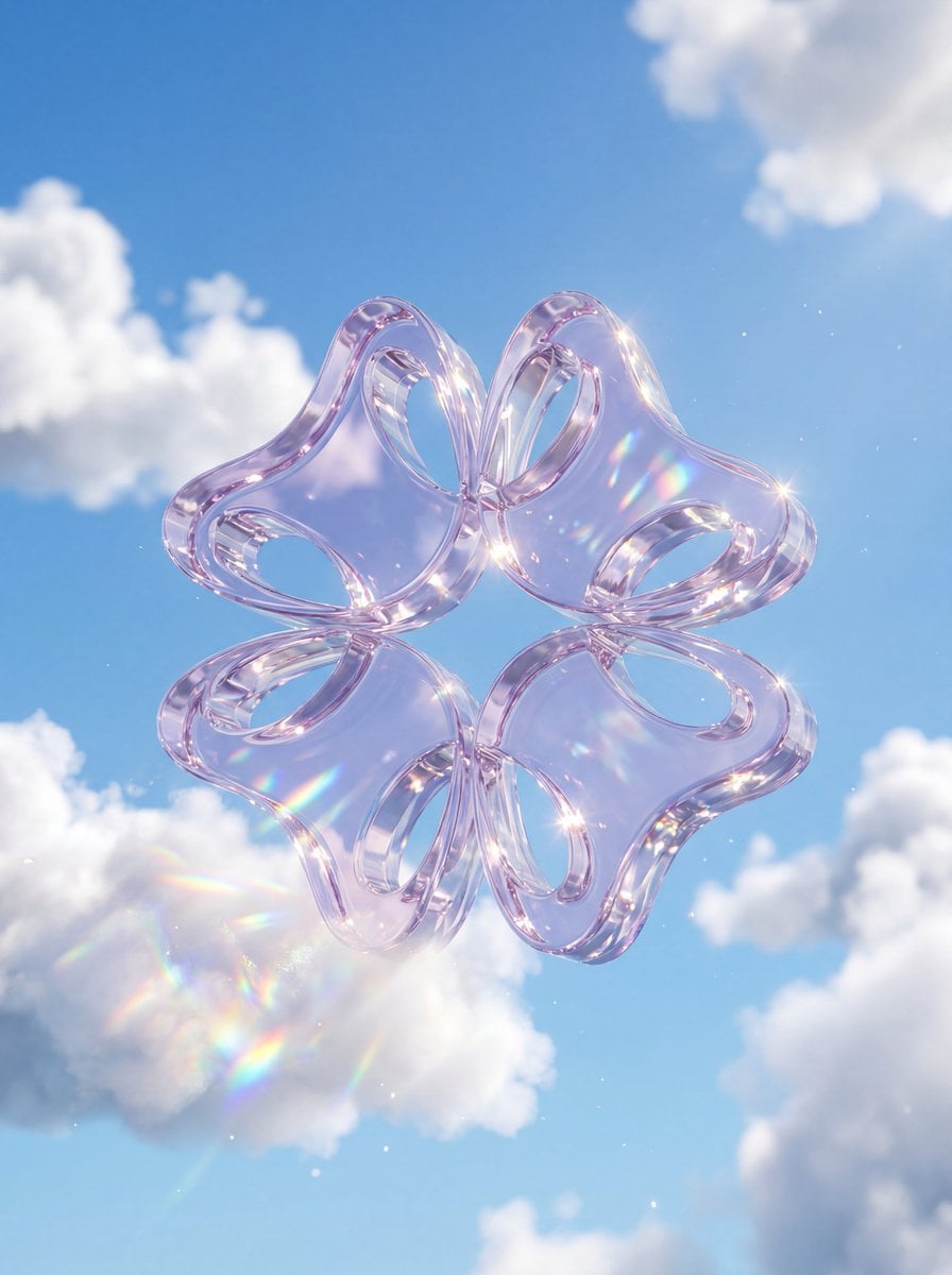 徽标水晶玻璃3D渲染漂浮积云蓝天高折射效果