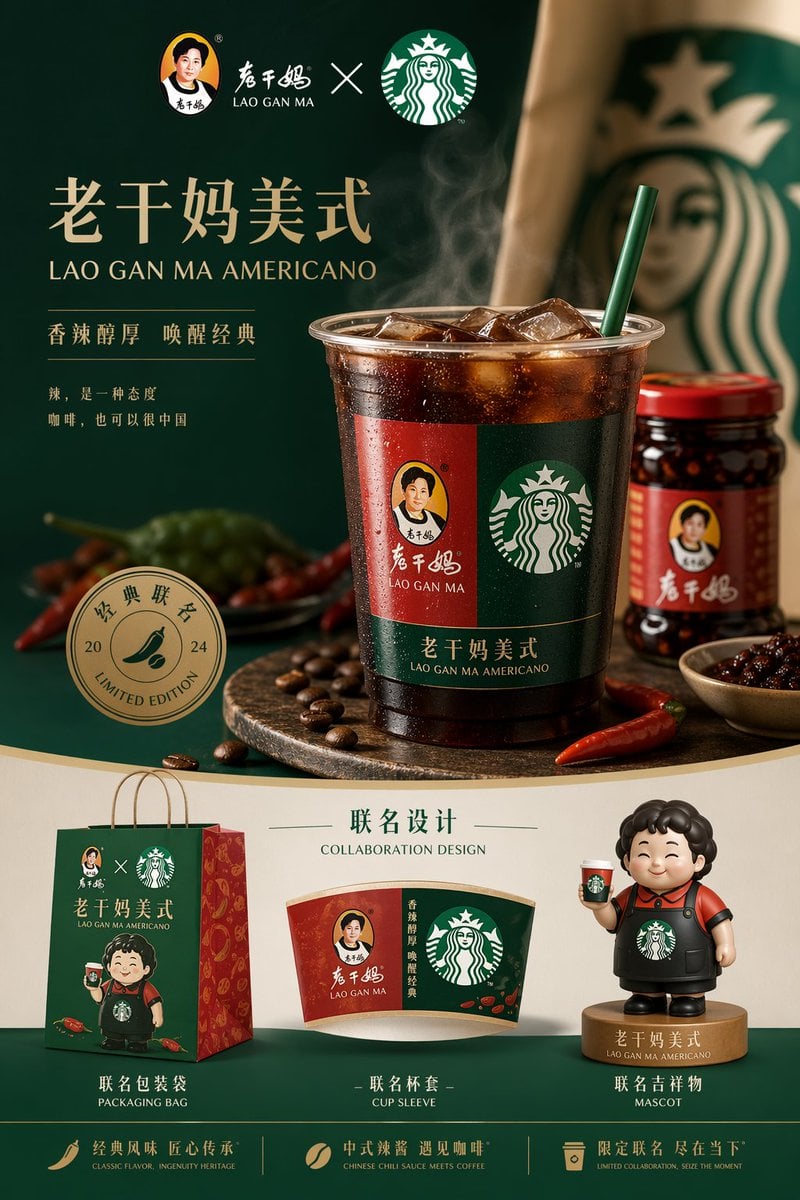 老干妈星巴克联名款美式咖啡品牌运营图设计指南