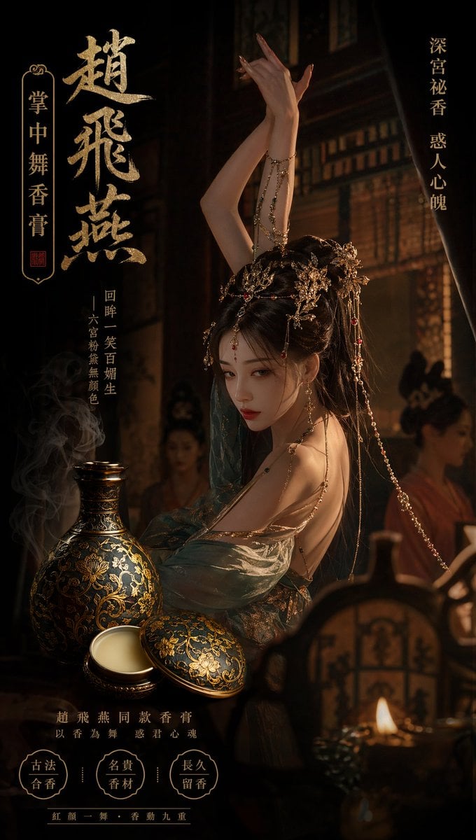 赵飞燕同款掌中舞香膏广告 错金缠枝莲铜瓶深宫氛围感