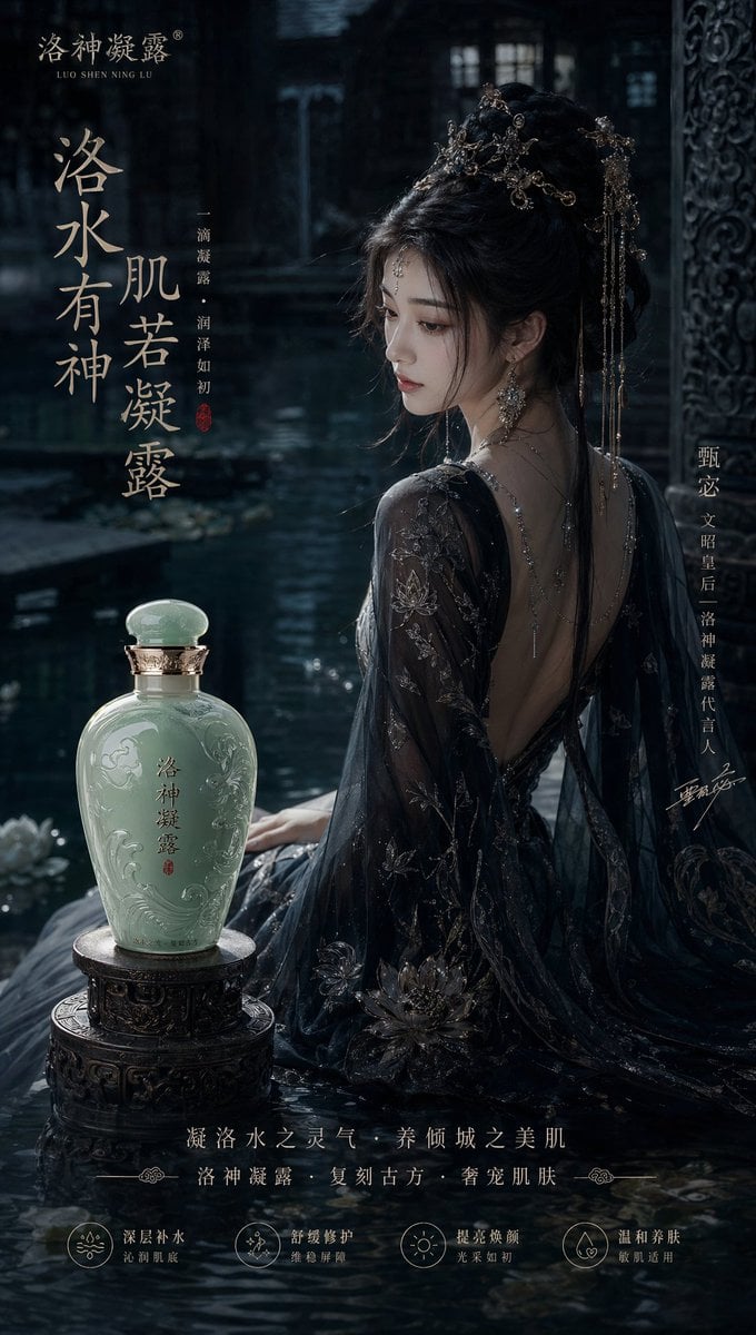 赵飞燕同款掌中舞香膏广告，错金缠枝莲铜瓶，冷艳诡谲深宫氛围感，竖屏9:16 变体图第2张 - 绘词工坊