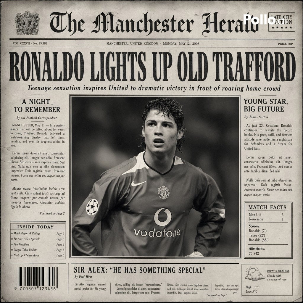 Create the most realistic front page design of a vintage ... 变体图第2张 - 绘词工坊
