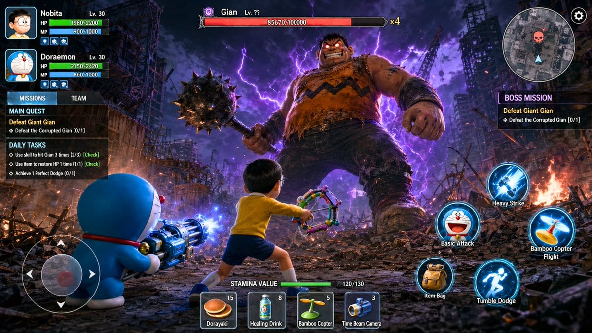 多啦A梦末世大战巨人吉安 3D动作RPG手机游戏截图