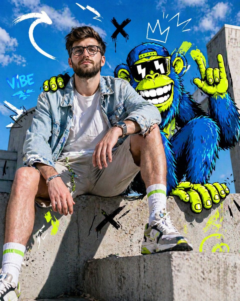 超现实时尚编辑照：年轻模特与卡通动物融合的创意摄影