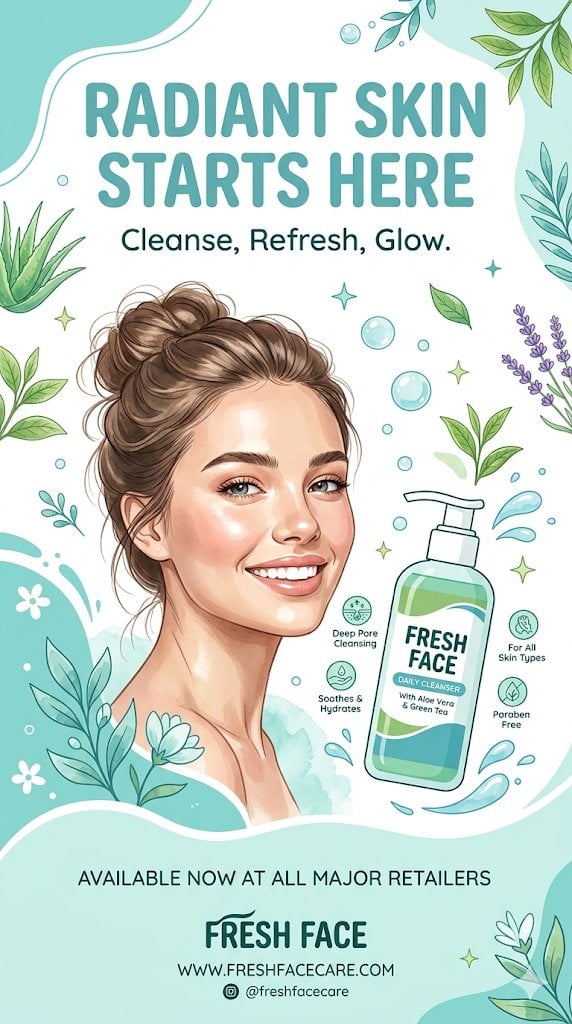 A clean, refreshing vertical advertising poster design fo... 变体图第2张 - 绘词工坊