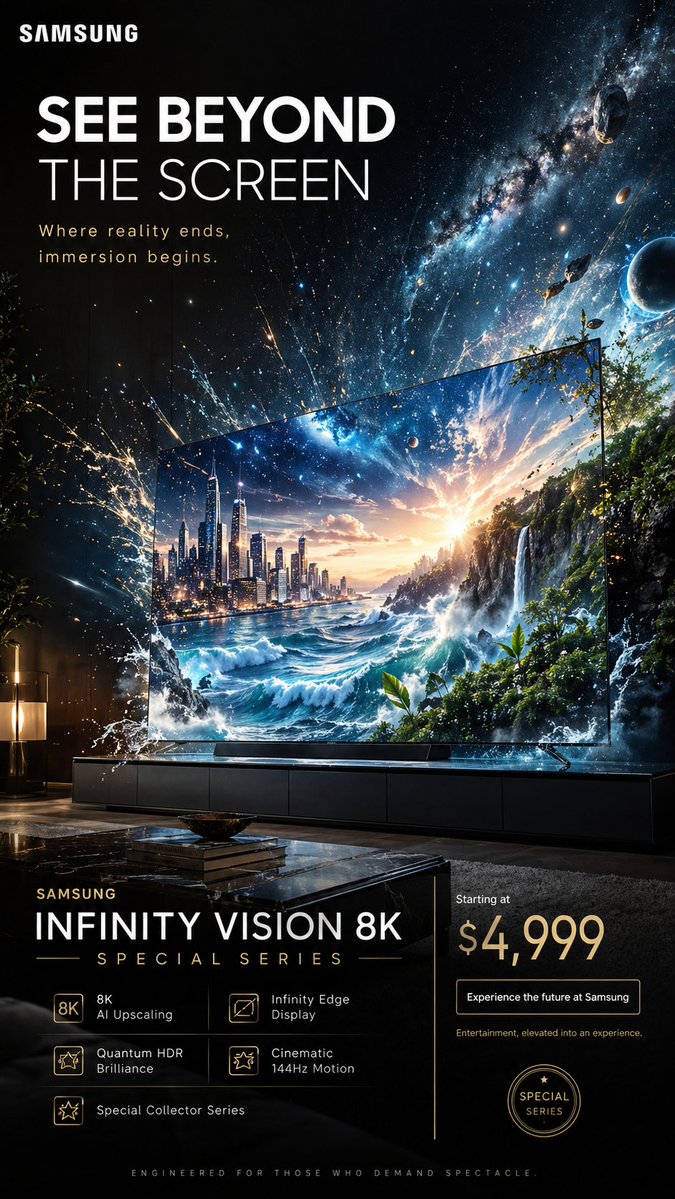 三星无限视界8K特别系列广告海报：电影级沉浸体验