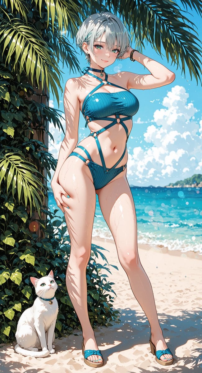 (cobalt blue knit swimsuit), 变体图第2张 - 绘词工坊
