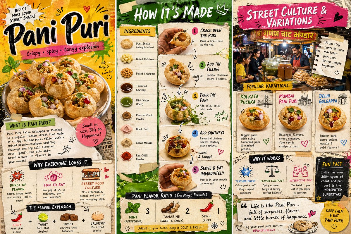 印度街头美食帕尼普里信息图设计：三页锌风格拼贴画教程