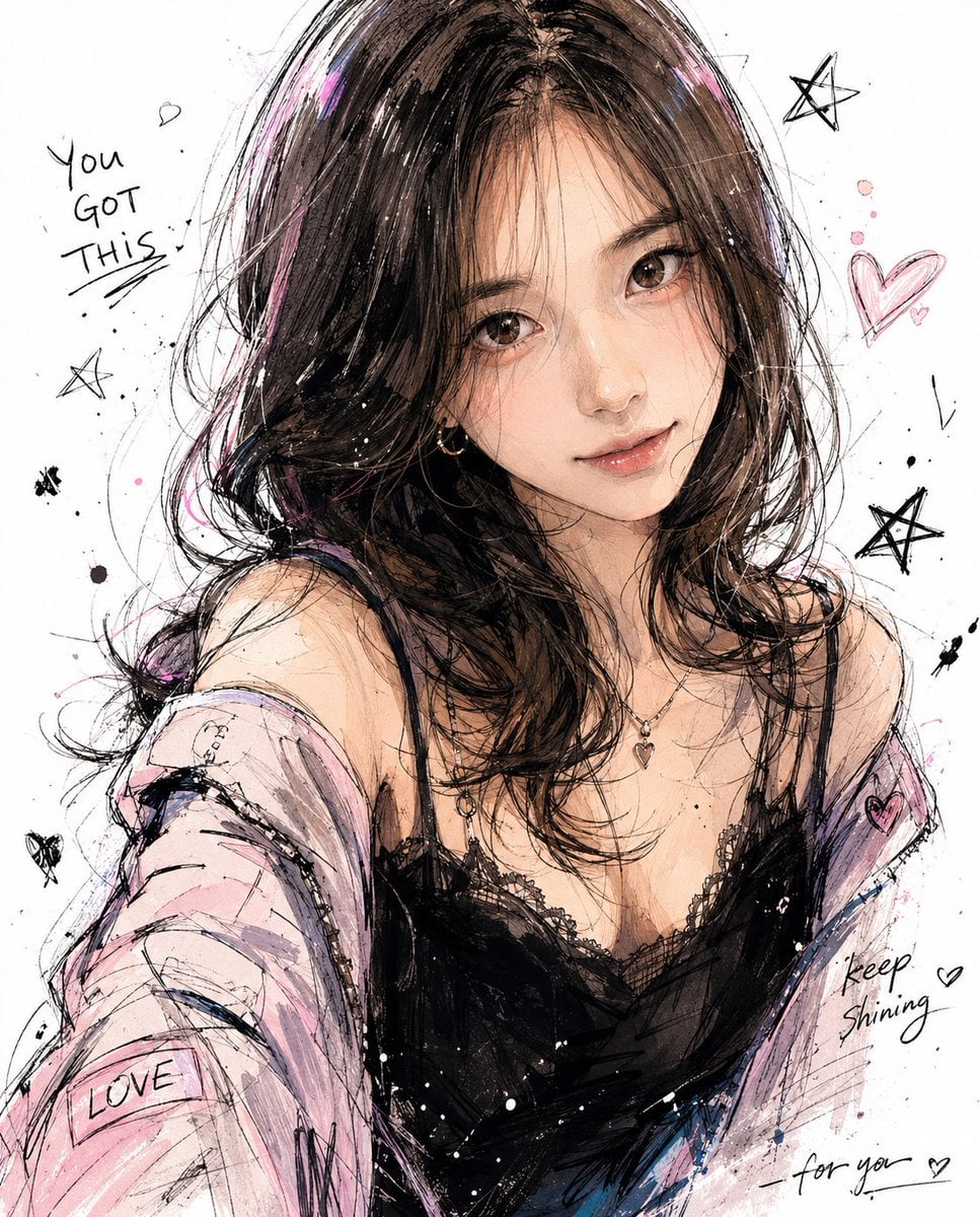 韩风手绘涂鸦插图：鲜明角色设计与动态姿势的漫画草图