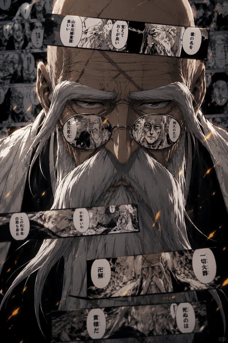 超高细节二次元热血漫画风角色海报，少年死神角色正面半身特写，橙色炸毛短发，琥珀色眼睛，佩戴黑色圆框复古墨镜，冷峻严... 变体图第3张 - 绘词工坊