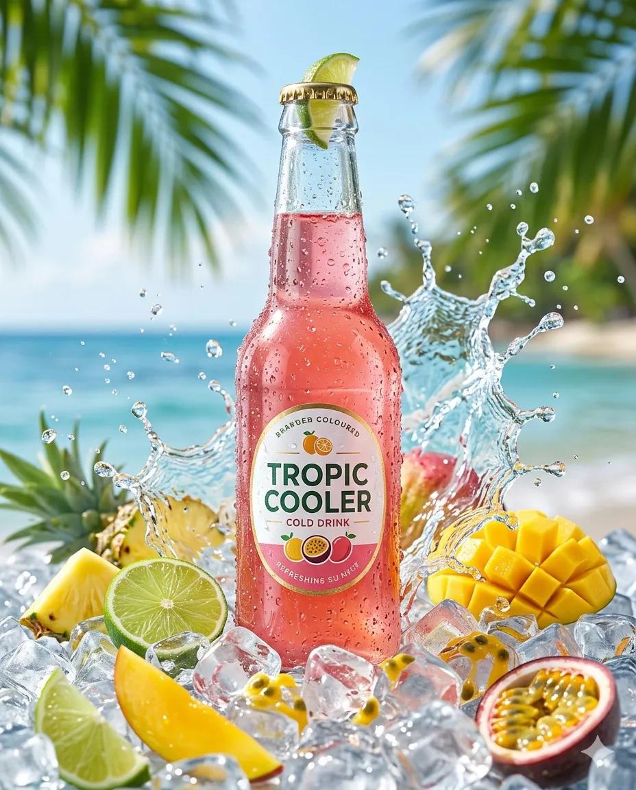 A refreshing cold drink bottle placed on wet ice cubes, s... 变体图第2张 - 绘词工坊