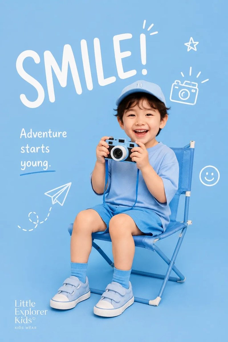 Create a premium playful kids-fashion editorial poster fo... 变体图第2张 - 绘词工坊
