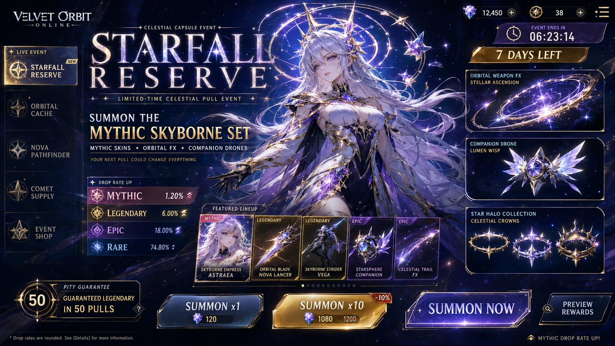 STARFALL RESERVE抽卡活动：神话皮肤胶囊掉落限时开启