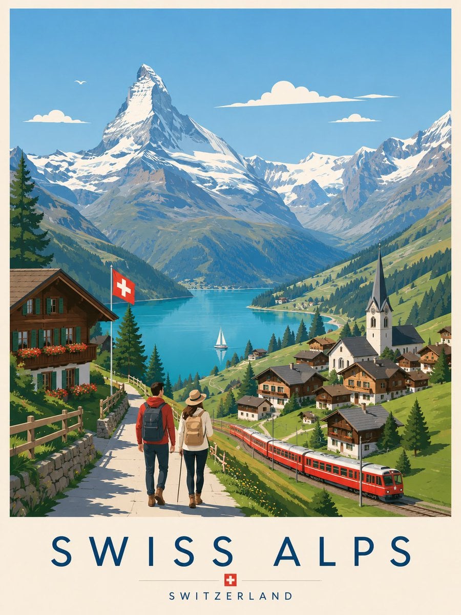 Create a premium editorial travel poster illustration of ... 变体图第2张 - 绘词工坊