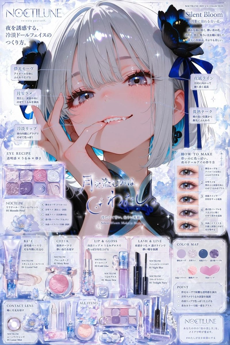 原创虚构化妆品广告：动漫角色高密度化妆食谱海报设计