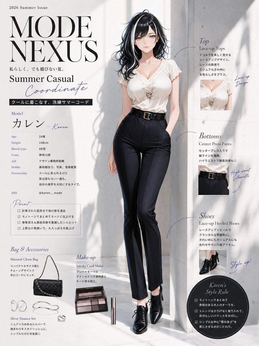 A stylish young woman with sleek, dark violet hair stands... 变体图第3张 - 绘词工坊
