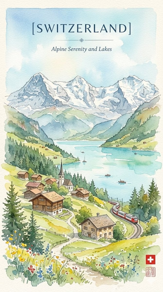 Watercolor travel poster that harmonizes the rugged herit... 变体图第2张 - 绘词工坊