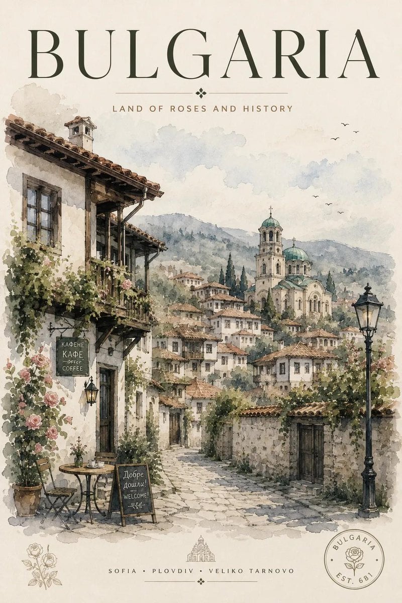 Vintage watercolor travel poster illustration, elegant Eu... 变体图第2张 - 绘词工坊