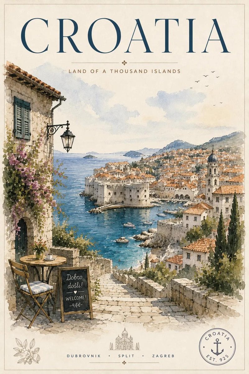 Vintage watercolor travel poster illustration, elegant Eu... 变体图第3张 - 绘词工坊