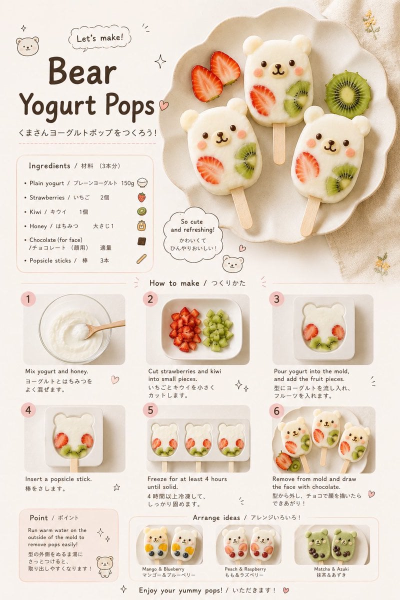 Create a realistic children’s food-art recipe infographic... 变体图第2张 - 绘词工坊
