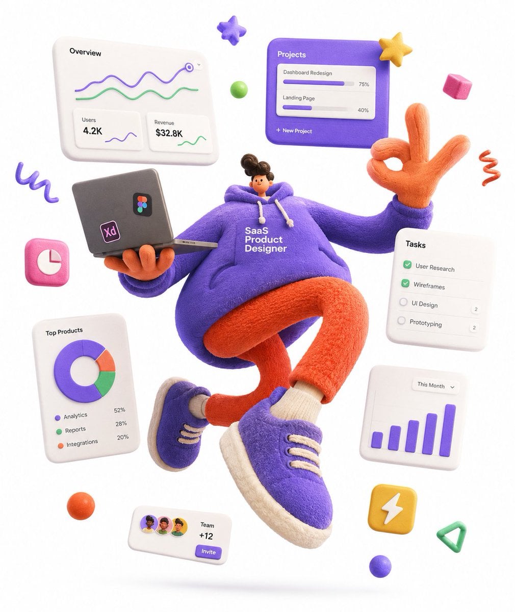 A complete single 3D illustration, exaggerated artistic e... 变体图第2张 - 绘词工坊