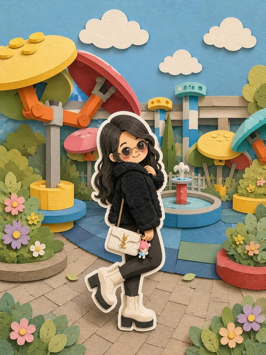 Cute layered paper-cut art style illustration of a chibi ... 变体图第2张 - 绘词工坊