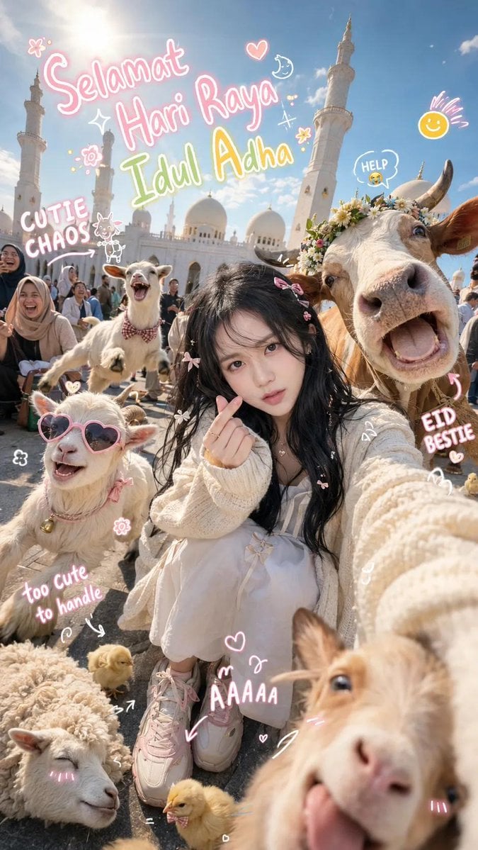 Ultra-realistic super cute chaotic Eid al-Adha selfie pho... 变体图第2张 - 绘词工坊