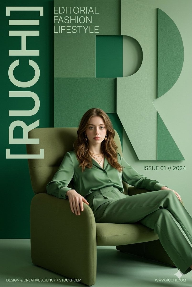 RUCHI现代编辑品牌海报设计：极简时尚与单色美学
