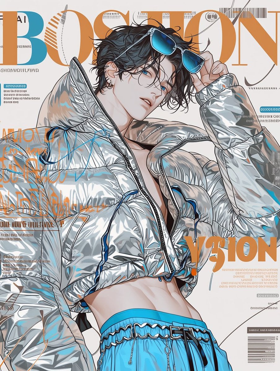 A magazine cover design featuring a [여/남], wearing a meta... 变体图第2张 - 绘词工坊