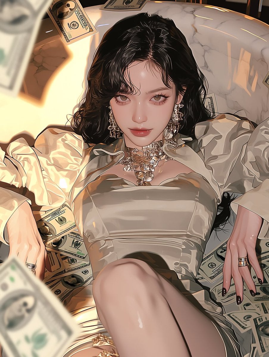 半现实动漫奢华浴缸：金钱淋浴下的迷人富家女