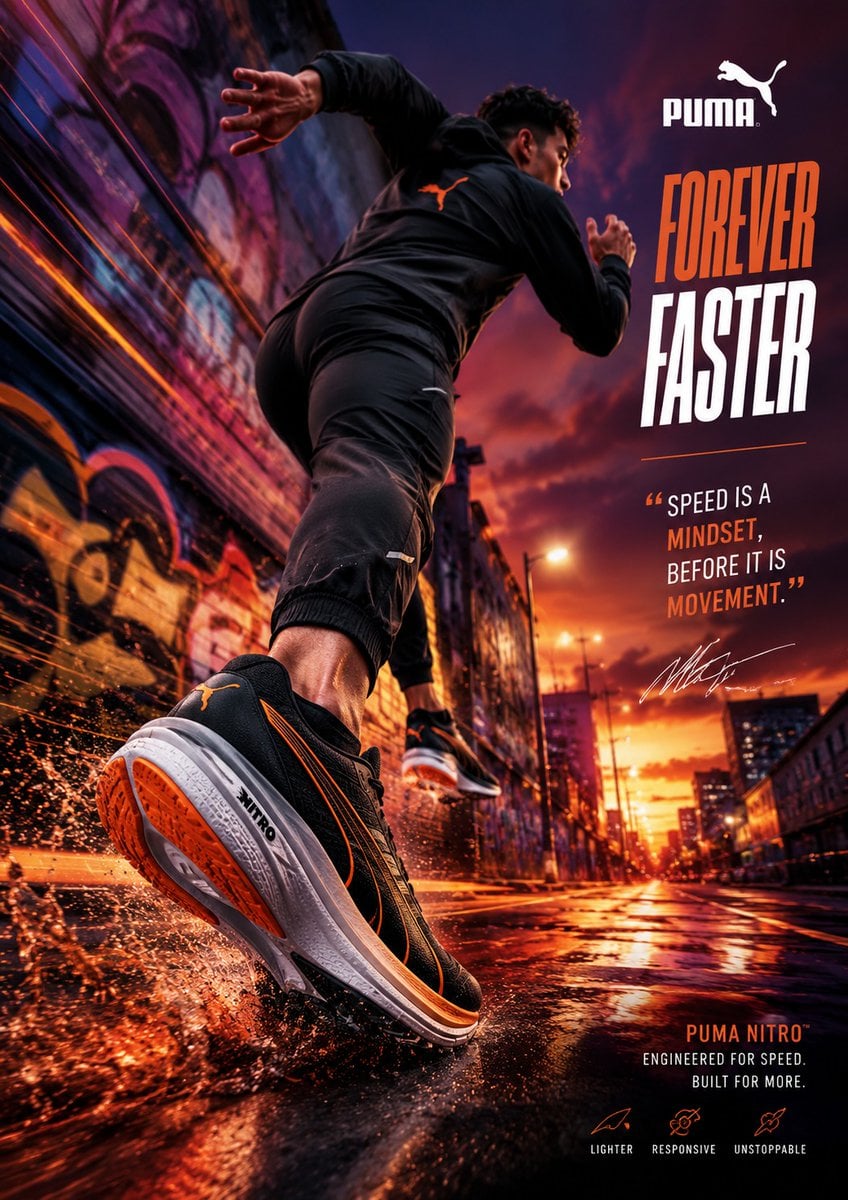 Create an ultra-premium footwear advertising poster desig... 变体图第3张 - 绘词工坊