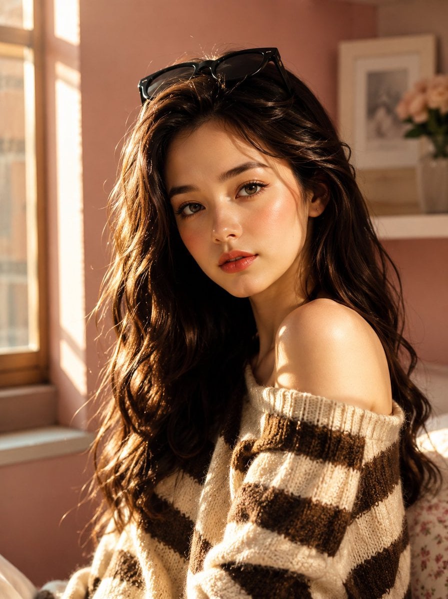 韩国美女室内肖像摄影：阳光下的自然美容生活方式