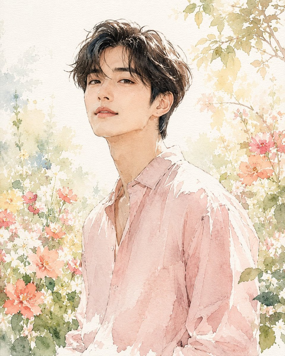 Fashion editorial watercolor portrait illustration of a y... 变体图第2张 - 绘词工坊