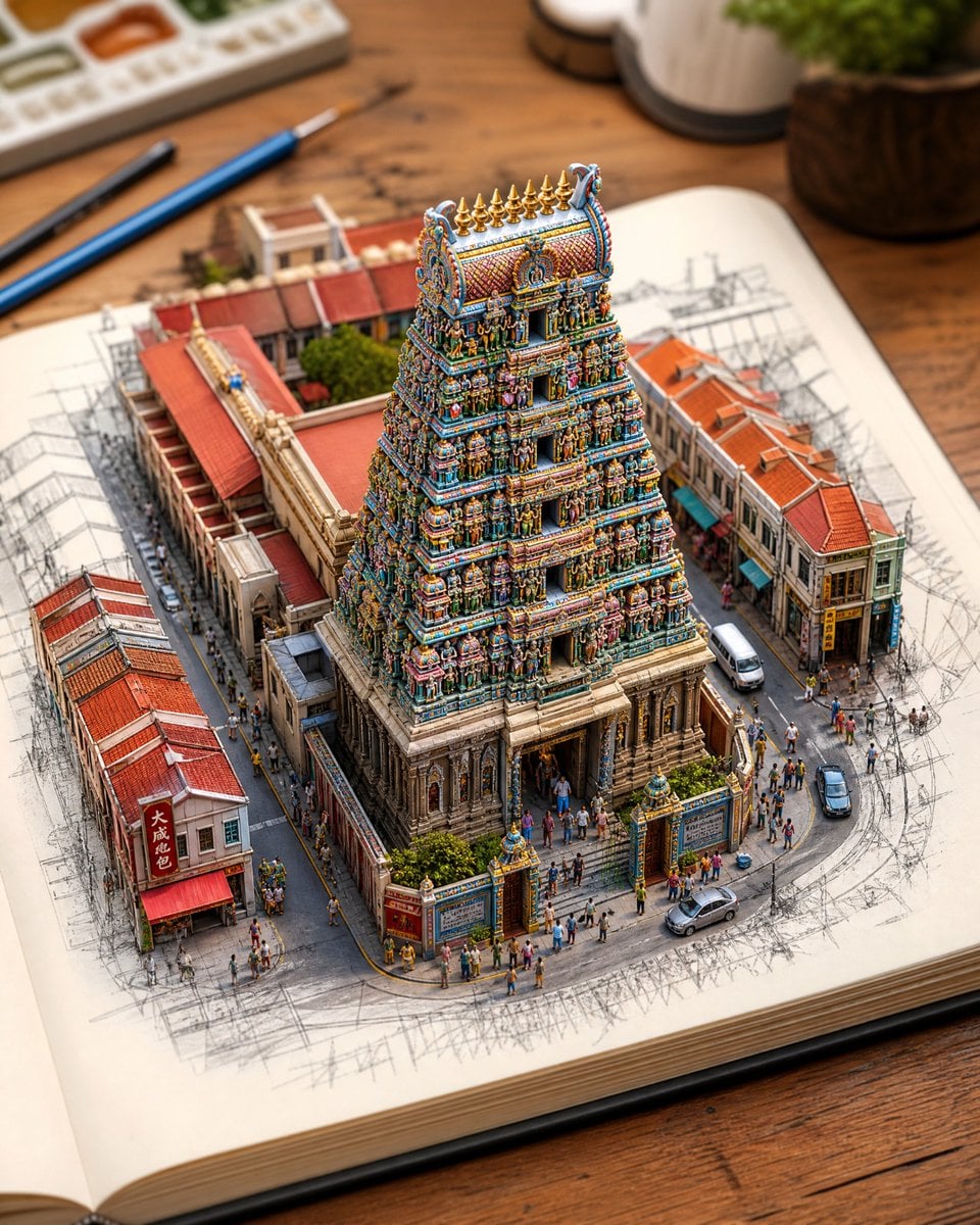 Create a hyper-realistic 3D miniature diorama of [LANDMAR... 变体图第3张 - 绘词工坊