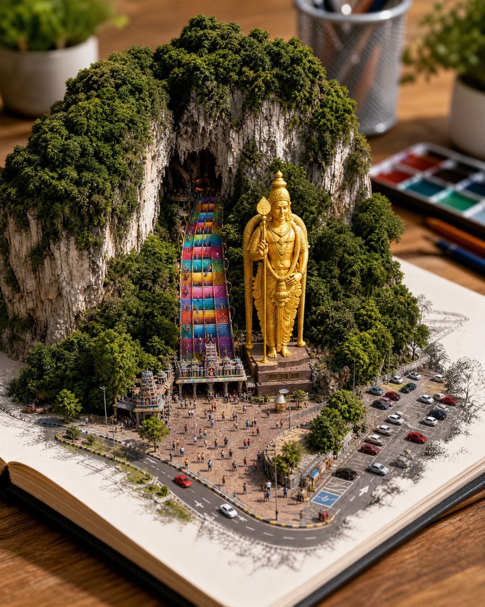 Create a hyper-realistic 3D miniature diorama of [LANDMAR... 变体图第4张 - 绘词工坊