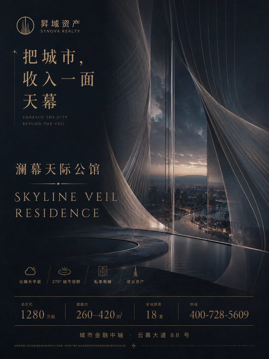 暗黑奢华高端地产项目广告海报设计，艺术地产杂志风SEO优化