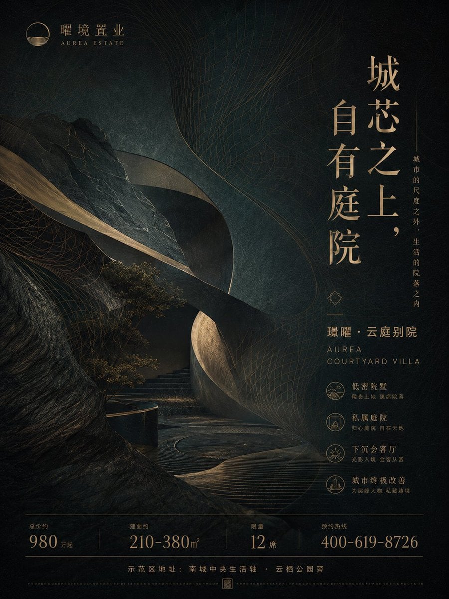 生成一张高端地产项目竖版广告海报，画面比例 3:4 或 4:5。 变体图第2张 - 绘词工坊