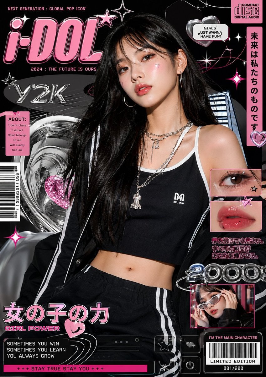 Y2K复古奢华时尚海报：亚洲女性K潮流穿搭写真设计