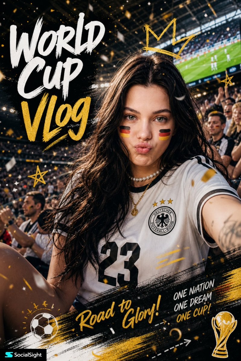 超现实体育迷肖像海报：世界杯Vlog时尚摄影设计