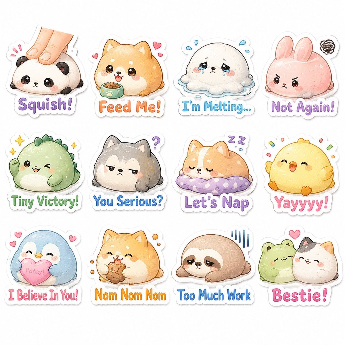 Cute illustrated chibi cat sticker-pack, fluffy kitten de... 变体图第2张 - 绘词工坊