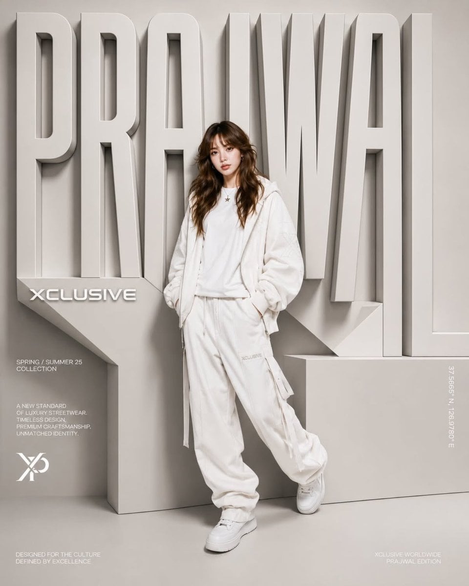 A high-end fashion campaign poster featuring a young mode... 变体图第2张 - 绘词工坊