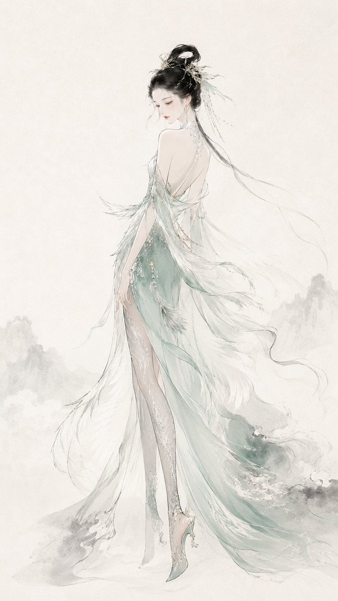 请生成一张 9:16 竖版的原创东方时装插画，主题为[主题名称]。 变体图第3张 - 绘词工坊