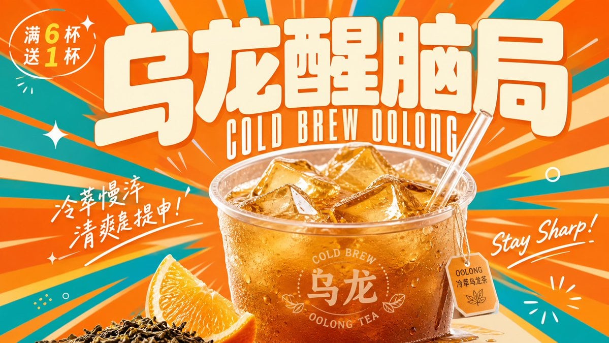 围绕具体饮料主题生成一张明亮轻快的复古商业广告视觉：画面第一眼由超大、厚实、圆角饱满的主题字标建立记忆点，字形像柔... 变体图第3张 - 绘词工坊